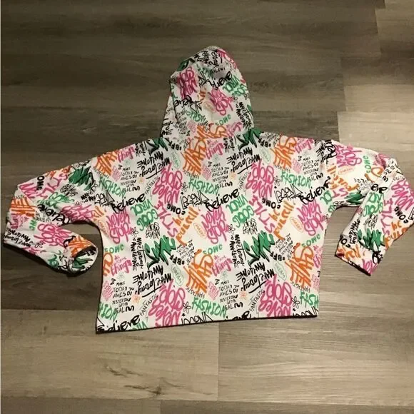 Almost Famous Graffiti Crop Hoodie XL - Picture 3 of 4